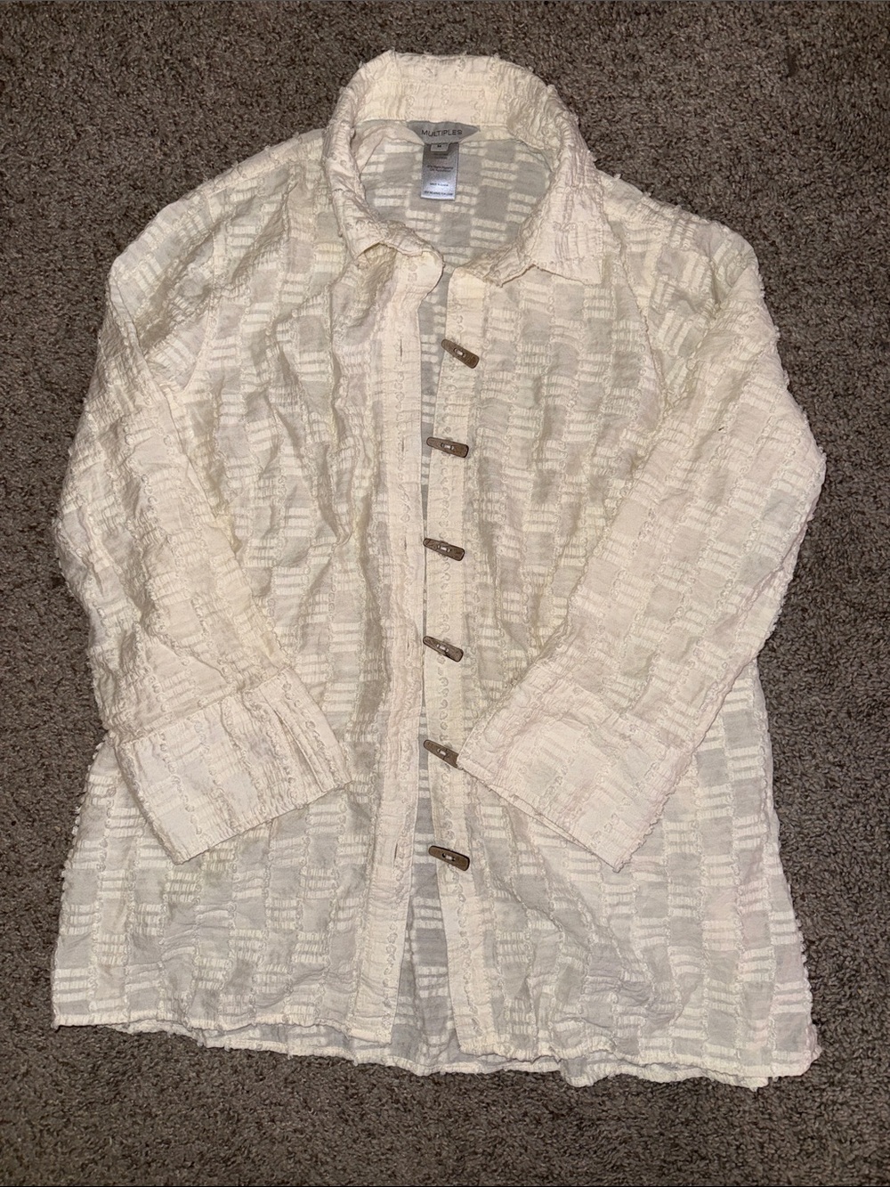 Coldwater Creek Cream Textured Button-Up Jacket